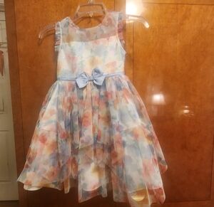 Gorgeous Floral Sleeveless Dress with Bow With Satin & Tulle Underneath.